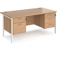 Maestro 25 Straight Desk 1600Mm X 800Mm With 2 And 3 Drawer Pedestals - White H-Frame Leg, Beech Top