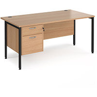 Maestro 25 Straight Desk 1600Mm X 800Mm With 2 Drawer Pedestal - Black H-Frame Leg, Beech Top
