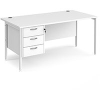 Maestro 25 Straight Desk 1600Mm X 800Mm With 3 Drawer Pedestal - White H-Frame Leg, White Top