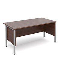 Maestro 25 SL straight desk with side modesty panels 1600mm x 800mm - silver H-Frame, walnut top