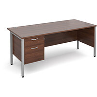Maestro 25 SL straight desk with 2 drawer pedestal 1800mm - silver H-Frame, walnut top