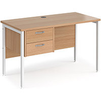 Maestro 25 Straight Desk 1200Mm X 600Mm With 2 Drawer Pedestal - White H-Frame Leg, Beech Top