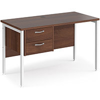 Maestro 25 Straight Desk 1200Mm X 600Mm With 2 Drawer Pedestal - White H-Frame Leg, Walnut Top