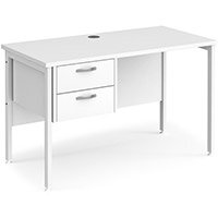 Maestro 25 Straight Desk 1200Mm X 600Mm With 2 Drawer Pedestal - White H-Frame Leg, White Top