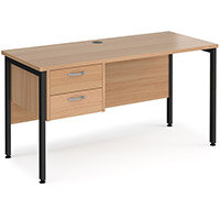 Maestro 25 Straight Desk 1400Mm X 600Mm With 2 Drawer Pedestal - Black H-Frame Leg, Beech Top