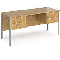 Maestro 25 Straight Desk 1600Mm X 600Mm With Two X 2 Drawer Pedestals - Silver H-Frame Leg, Oak Top