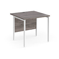 Maestro 25 Straight Desk 800mm x 800mm - White H-Frame Leg, Grey Oak Top