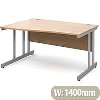 Momento left hand wave desk 1400mm - silver cantilever frame, beech top