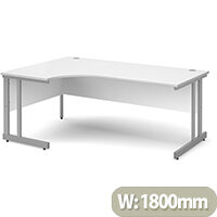 Momento left hand ergonomic desk 1800mm - silver cantilever frame, white top