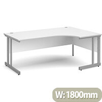 Momento right hand ergonomic desk 1800mm - silver cantilever frame, white top