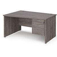 Maestro 25 Left Hand Wave Desk 1400mm Wide With 2 Drawer Pedestal - Grey Oak Top With Panel End Leg