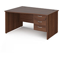 Maestro 25 Left Hand Wave Desk 1400Mm Wide With 3 Drawer Pedestal - Walnut Top With Panel End Leg