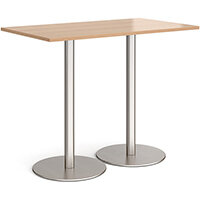 Monza Rectangular Beech Poseur Table with Flat Round Brushed Steel Bases 1400mmX800mm