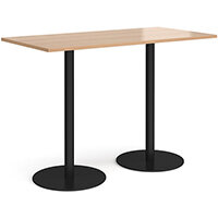 Monza Rectangular Beech Poseur Table with Flat Round Black Bases 1600mmX800mm