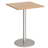 Monza Square Beech Poseur Table with Flat Round Brushed Steel Base 800mm