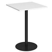 Monza Square White Poseur Table with Flat Round Black Base 800mm