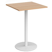 Monza Square Beech Poseur Table with Flat Round White Base 800mm