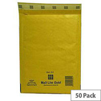 Mail Lite Bubble Lined Size G/4 240x330mm Gold Postal Bags Pack of 50 Mail Lite Bubble Lined Size G/4 240x330mm Gold Postal Bags Pack of 50