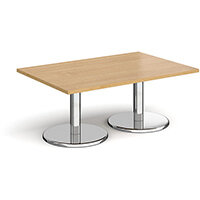 Pisa Rectangular Oak Coffee Table with Round Chrome Bases 1200mmX800mm
