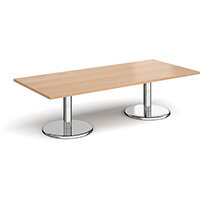 Pisa Rectangular Beech Coffee Table with Round Chrome Bases 1800mmX800mm