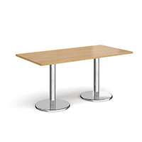 Pisa Rectangular Oak Dining Table with Round Chrome Bases 1600mmX800mm
