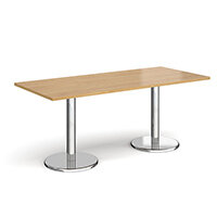 Pisa Rectangular Oak Dining Table with Round Chrome Bases 1800mmX800mm