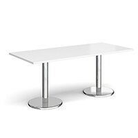 Pisa Rectangular White Dining Table with Round Chrome Bases 1800mmX800mm