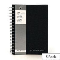 Pukka Pad A5 Black Wirebound 160 Page Notebook Pack of 5 SBWRULA5 Pukka Pad A5 Black Wirebound 160 Page Notebook Pack of 5 SBWRULA5
