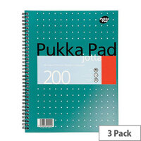 Pukka Pad A4 Wirebound Square Jotta Notepad – 3 Pack, 200 Pages, Wirebound, 4-Hole Punch, Perforations 14mm, Metallic Cover, 5mm Squared 80gsm White Paper & Easy removal (JM018SQ)