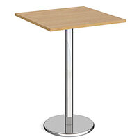 Pisa Square Oak Poseur Table with Round Chrome Base 800mm