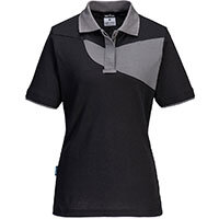 Portwest PW219 PW2 Cotton Comfort Women's Polo Shirt S/S Black/Zoom Grey Size S Regular Fit