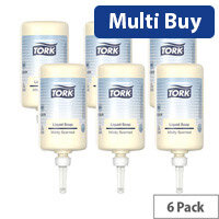 Tork Pack of 6 S1 Premium Liquid Hand Soap Mild Cartridge Refills 1L Ref 420501 Gentle Hand Soap for Frequent Use