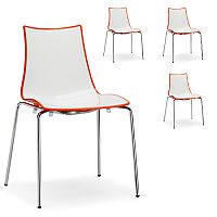 Zebra Bicolore Chrome Leg High Gloss Stacking Canteen Chair White/Orange Set Of 4 Zebra Bicolore Chrome Leg High Gloss Stacking Canteen Chair White/Orange Set Of 4