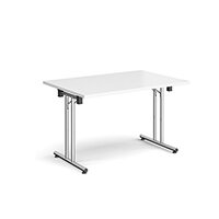 Rectangular folding leg table with chrome legs and straight foot rails 1200mm x 800mm - white