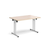 Rectangular folding leg table with silver legs and straight foot rails 1200mm x 800mm - maple Rectangular folding leg table with silver legs and straight foot rails 1200mm x 800mm - maple