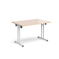 Rectangular folding leg table with white legs and straight foot rails 1200mm x 800mm - maple Rectangular folding leg table with white legs and straight foot rails 1200mm x 800mm - maple