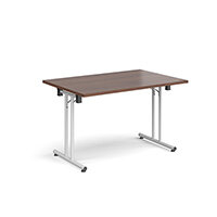Rectangular folding leg table with white legs and straight foot rails 1200mm x 800mm - walnut Rectangular folding leg table with white legs and straight foot rails 1200mm x 800mm - walnut