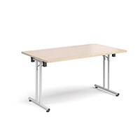 Rectangular folding leg table with white legs and straight foot rails 1400mm x 800mm - maple Rectangular folding leg table with white legs and straight foot rails 1400mm x 800mm - maple