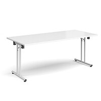 Rectangular folding leg table with white legs and straight foot rails 1800mm x 800mm - white