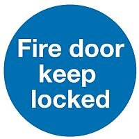 Safety Sign Fire Door Keep Locked 100x100mm Self-Adhesive Pack 5 KM72A/S