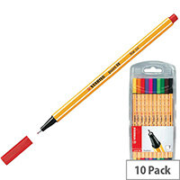 Stabilo Point 88 Fineliner Red Pen Pack of 10 with FOC Pack of 10 Assorted Pens SS811637 Stabilo Point 88 Fineliner Red Pen Pack of 10 with FOC Pack of 10 Assorted Pens SS811637