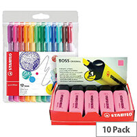 Stabilo Boss Highlighter Assorted Pack of 10 FOC Fibre Tip Pen Pack of 4 SS811679 Stabilo Boss Highlighter Assorted Pack of 10 FOC Fibre Tip Pen Pack of 4 SS811679