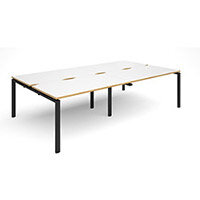 Adapt II sliding top double back to back desks 2800mm x 1600mm - black frame, white top with oak edging Adapt II sliding top double back to back desks 2800mm x 1600mm - black frame, white top with oak edging