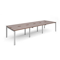 Adapt II sliding top triple back to back desks 3600mm x 1200mm - silver frame, walnut top Adapt II sliding top triple back to back desks 3600mm x 1200mm - silver frame, walnut top