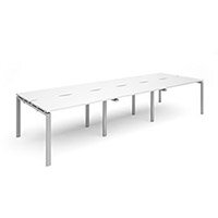 Adapt II sliding top triple back to back desks 3600mm x 1200mm - silver frame, white top