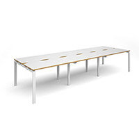 Adapt II sliding top triple back to back desks 3600mm x 1200mm - white frame, white top with oak edging Adapt II sliding top triple back to back desks 3600mm x 1200mm - white frame, white top with oak edging