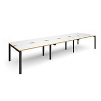 Adapt II sliding top triple back to back desks 4200mm x 1200mm - black frame, white top with oak edging Adapt II sliding top triple back to back desks 4200mm x 1200mm - black frame, white top with oak edging