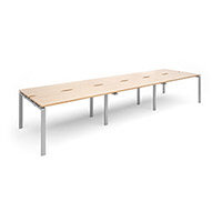 Adapt II sliding top triple back to back desks 4200mm x 1200mm - silver frame, beech top