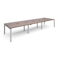Adapt II sliding top triple back to back desks 4200mm x 1200mm - silver frame, walnut top Adapt II sliding top triple back to back desks 4200mm x 1200mm - silver frame, walnut top