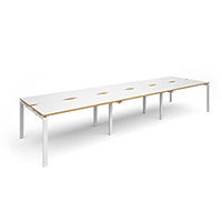 Adapt II sliding top triple back to back desks 4200mm x 1200mm - white frame, white top with oak edging Adapt II sliding top triple back to back desks 4200mm x 1200mm - white frame, white top with oak edging